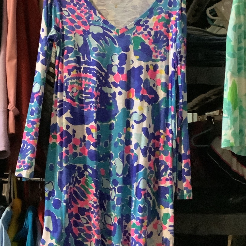 Lilly Pulitzer Colorful‎ V-Neck Long Sleeve T-Shirt Dress Preppy Resort